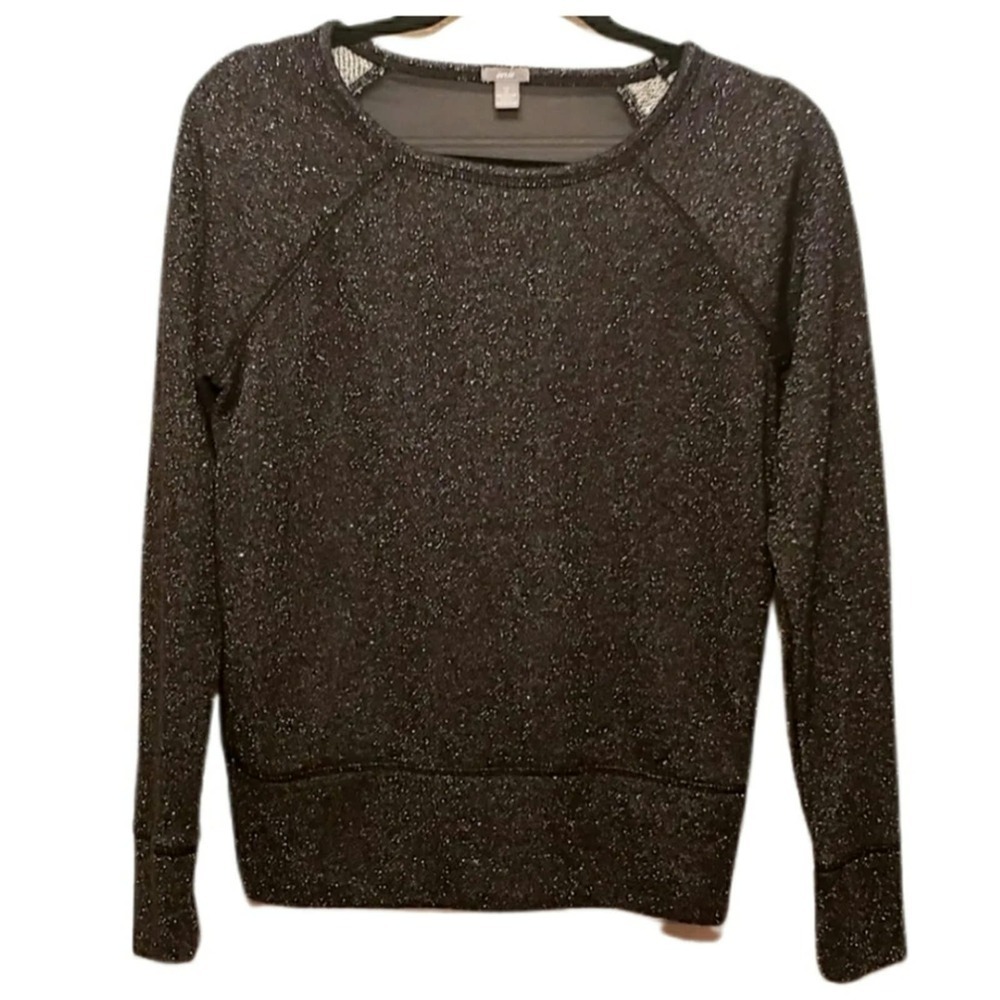 Aerie Burnout Sparkle Blouse Black Top With Sheer Back Shimmer Women's Medium